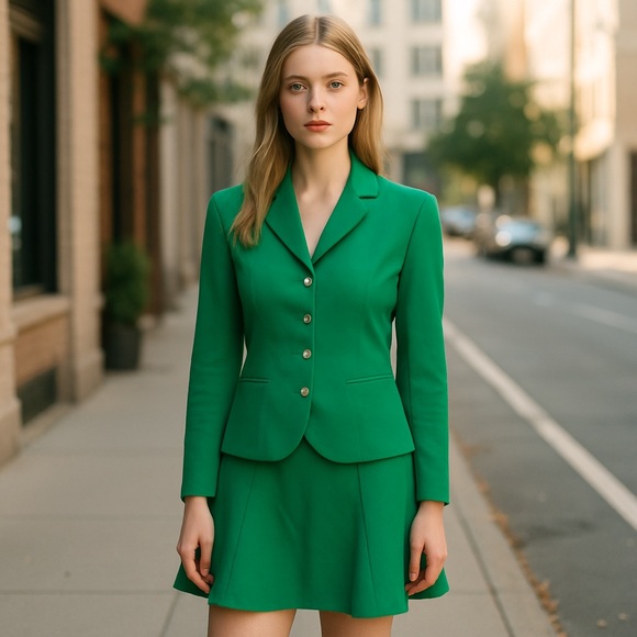 NWT Shelby Rose New York True Red 2PCs Suit Set Blazer Skirt SZ-14 Green - Picture 1 of 5